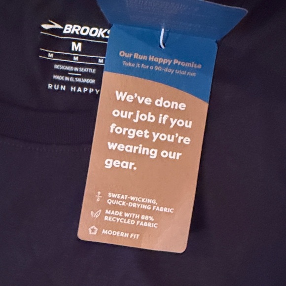 Brooks Black Performance Tee with Yellow Logo Mens NWT Medium - Picture 4 of 6